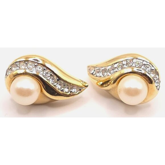 Monet Jewelry - Monet Gold-Tone Earrings With Faux Pearl & Clear Gemstones